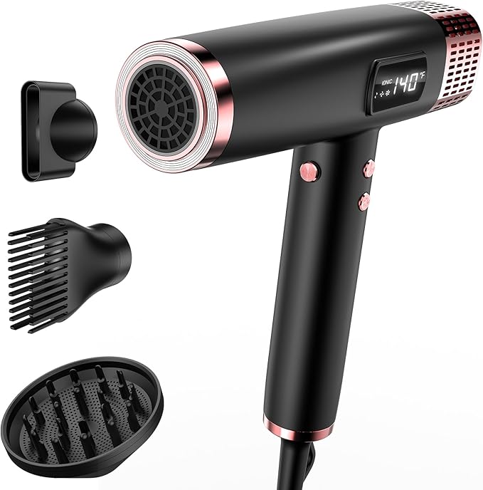 MESCOMB Travel Hair Dryer with Diffuser, 1875W Dual Voltage Ionic - Fast Drying & Frizz Control for Thick/Curly Hair, Lightweight Low Noise for Hotels/Apartments/Home Use, Worldwide Travel (110-240V)