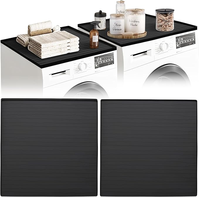 2 PC Washer and Dryer Topper Protector Mat 25"x25", Laundry Washing Machine Top Cover Non-Slip, Waterproof, Silicone Large Washer and Dryer Covers for Top, Dark-Grey (Onyx) Dryer Top Protector Mat