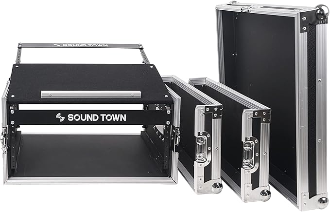 Sound Town 4U PA DJ Pro Audio Rack/Road ATA Case with 11U Slant Mixer Top, 20.2’ Rackable Depth, 4 Space Size - Pro Tour Grade (STMR-4U)