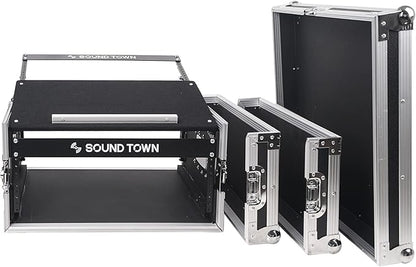 Sound Town 4U PA DJ Pro Audio Rack/Road ATA Case with 11U Slant Mixer Top, 20.2’ Rackable Depth, 4 Space Size - Pro Tour Grade (STMR-4U)
