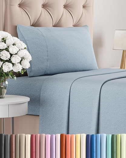 Twin XL Size 3 Piece Sheet Set - Comfy Breathable & Cooling Bed Sheets Set - Hotel Luxury Bedding for Women, Men, Kids, Teens, Boys & Girls - Deep Pockets and Wrinkle Free - Blue (Heathered Sheets)