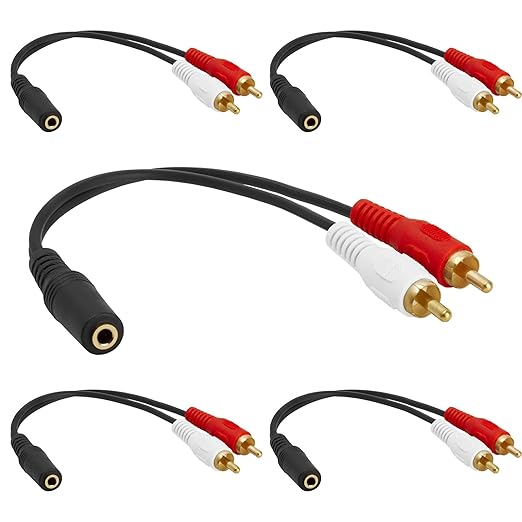 Cmple - [5 Pack 3.5mm Female Jack to 2 RCA Plugs Audio Stereo Adapter, 3.5mm Female to 2RCA Male Stereo Gold Plated