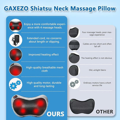 Massage Pillow, Neck and Back Massager with Heat, Shiatsu Massage Pillow for for Back, Shoulder, Leg, Foot, Gift for Men Women Mom Dad, Stress Relax at Home Office and Car