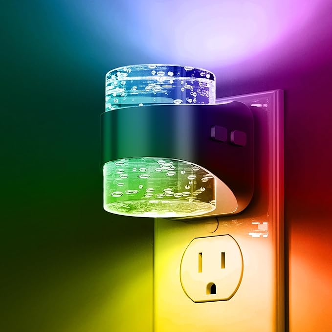 L LOHAS LED Night Light, RGB Bubble Night Lights Plug into Wall, 10-Color Change Night Light,Dimmable Nightlights with Dusk to Dawn Sensor for Rooms Bathroom Hallway