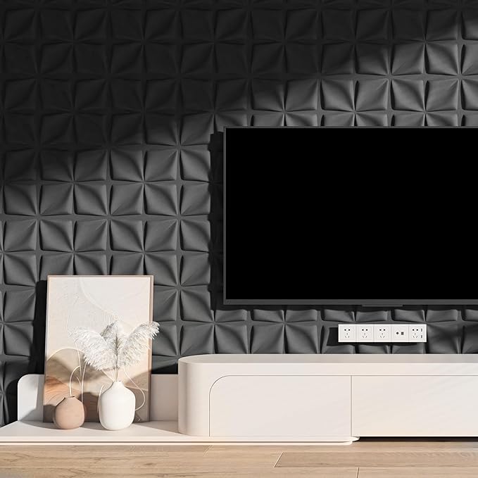 Art3d 100 Pack Decorative 3D Wall Panels, 97 Sq.Feet PVC Interior Wall Décor, 11.8"x11.8", Black