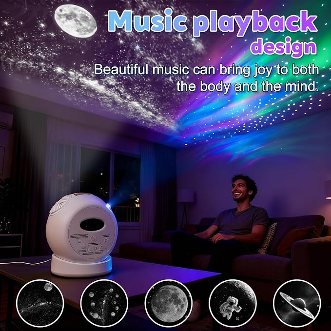 Aurora Starlight Sky Projector Night Light Features Bluetooth Music Playback & 5 Galaxy Projection Modes — Bedroom Nebula Ceiling LED Light Children Room Decor Holiday and Birthday Gift,Timer & APP