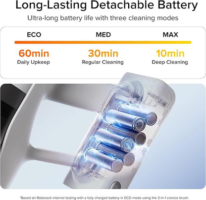 roborock H60 Cordless Stick Vacuum Cleaner, 115AW Suction Power, 60-Min Runtime, 90° Bendable Tube, Dust-Revealing LED, Anti-Tangle Cordless Vacuum Cleaners for Home, Carpets, Hard Floors & Pet Hair