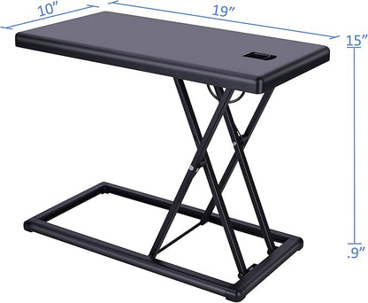 Rocelco 19" Portable Laptop Riser, Height Adjustable Travel Standing Desk Converter, Premium Compact Sit Standup Keyboard Monitor Rising Workstation with Carry Bag, Black R PDRB