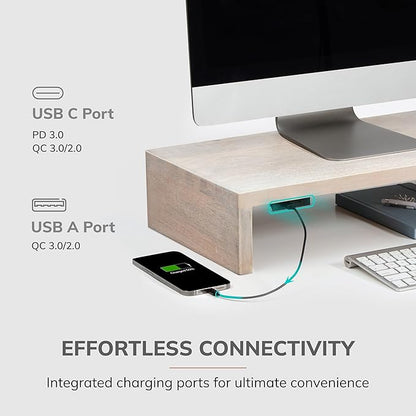 Anji Mountain Wooden Monitor Stand - Elegant Monitor Riser,Perfect Monitor Stand for Desk Organization, Durable Wood Construction monitor stands,Enhances Ergonomics and Workspace Efficiency,White Wash