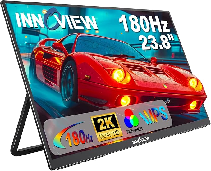 2K 180Hz Portable Gaming Monitor, 23.8" 2560x1440 QHD Fast IPS ∆E<2 100% sRGB Portable Monitor w/180° Adjustable Stand Type-C HDMI Eye Care External Second Screen for Laptop Phone PS4 PS5 Switch Xbox