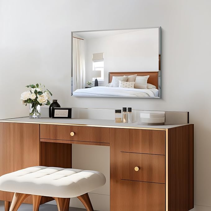 CILIBER 18x24 Beveled Mirror, Frameless Beveled Bathroom Mirrors for Wall, Upgraded Shatterproof Rectangle Vanity Mirror with Beveled Edge for Bathroom, Bedroom, Living Room and Entryway