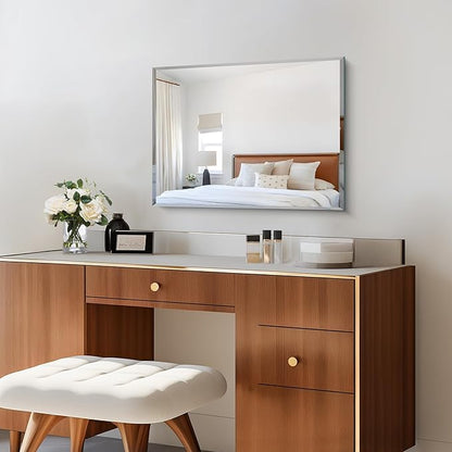 CILIBER 18x24 Beveled Mirror, Frameless Beveled Bathroom Mirrors for Wall, Upgraded Shatterproof Rectangle Vanity Mirror with Beveled Edge for Bathroom, Bedroom, Living Room and Entryway
