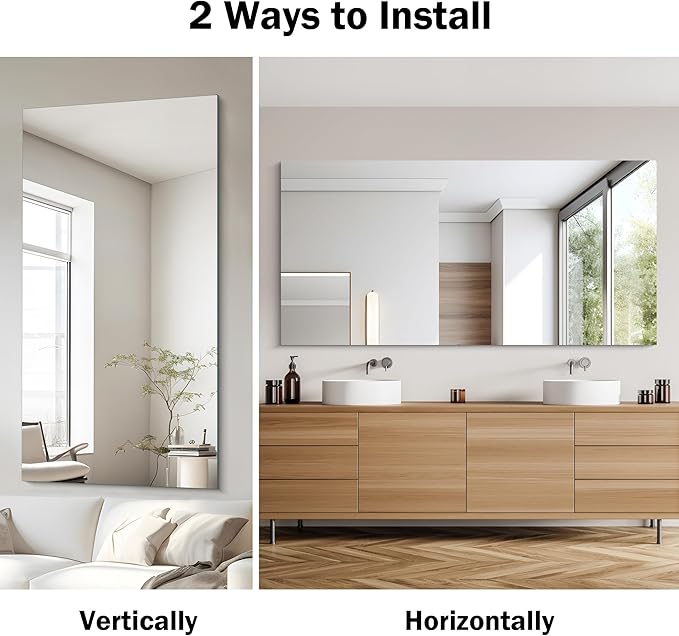 CILIBER Frameless Mirror, 30x60 Inch Large Bathroom Mirrors for Wall, Upgraded Shatterproof Rectangle Vanity Mirror Over Sink with Polished Edge for Bathroom,Bedroom,Living Room and Entryway