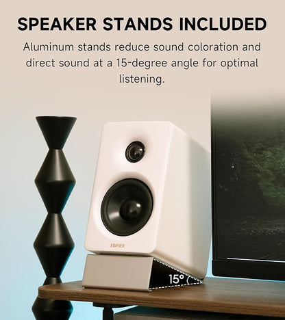 Edifier M60 Multimedia Speaker Bluetooth 5.3, 66W RMS, Hi-Res Audio & Hi-Res Wireless Audio, LDAC,3" Mid Bass & 1" Tweeter, USB-C & Aux Inputs, Compact Desktop Speaker - White