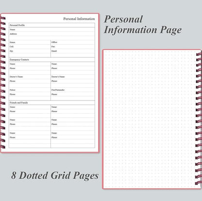 Daily Planner Undated - A5 To Do List Notebook Hourly Schedules, Spiral Appointment Planner for Women and Men, PVC Hardcover, Inner Pocket, Elastic Closure, 5.8" x 8.3", Pink
