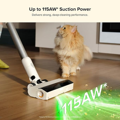 roborock H60 Hub Cordless Stick Vacuum Cleaner with Auto-Empty Dock, 115AW Suction for Carpets and Hard Floors, Vacuum Cleaners with 60-Min Runtime, Anti-Tangle Brush, 140° Green LED Dust Detection