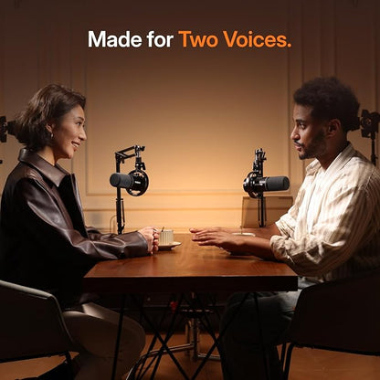 MAONO PD200W Hybrid Wireless Podcast Equipment Bundle for 2, XLR USB Dynamic Microphone Kit with 2 Boom Arm, Software, Noise Cancellation, for Co-hosted Podcast, Vocal Recording, Content Creation