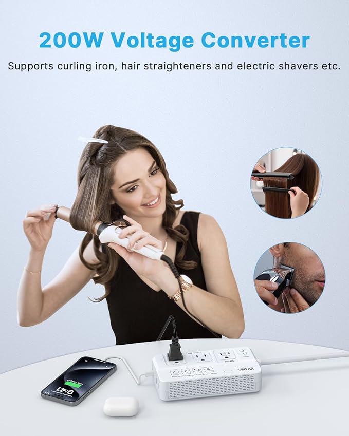 220V to 110V Voltage Converter, VINTAR 2000W Travel Converter for Hair Dryer and 200W Power Converters for Curling Iron, Universal Travel Adapter Step Down Transformer for US to Europe UK India AU SA