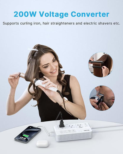 220V to 110V Voltage Converter, VINTAR 2000W Travel Converter for Hair Dryer and 200W Power Converters for Curling Iron, Universal Travel Adapter Step Down Transformer for US to Europe UK India AU SA