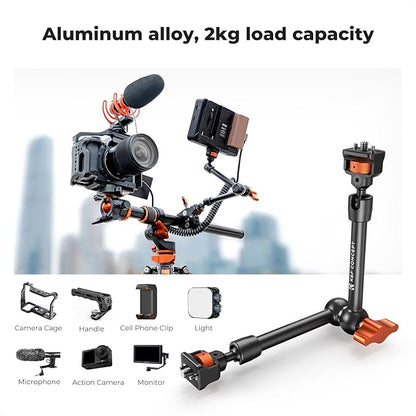 K&F CONCEPT 11" Magic Arm Clamp Kit with ARRI 1/4" & 3/8" Thread Screw, 360° Ball Heads Arm with Clamp Mount for DSLRs, Camera Cage, Monitor, LED Light, Webcam, Action Camera