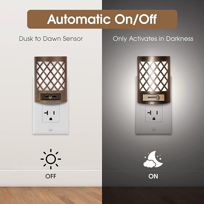 DORESshop LED Plug in Night Light [2 Pack], Night Lights Plug Into Wall, Dusk to Dawn Sensor Night Light, Decorative Night Lights, Adjustable Brightness for Bedroom, Hallway, Stairway, Daylight White