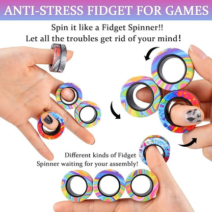 Cevioce 9Pcs Magnetic Rings Fidget Toy Set, ADHD Anxiety Magnetic Fidget Toys Adults Fidget Spinner Rings for Relief, Valentines Day Gifts for Him 8+ Year Old Teen Boy Adults Easter Basket Stuffers