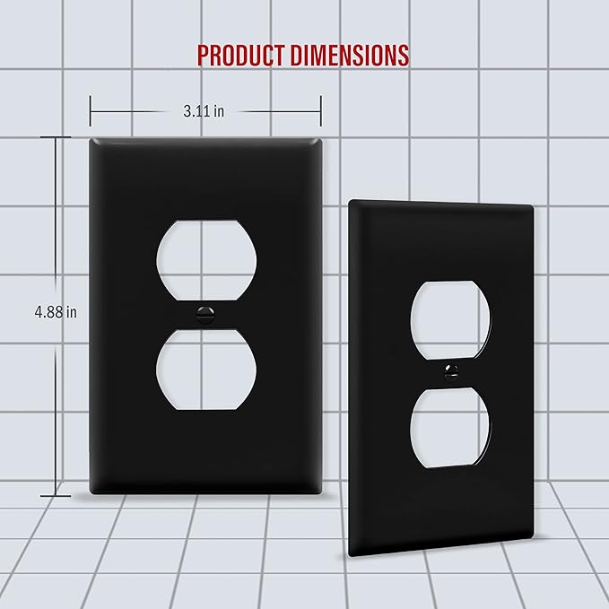 ENERLITES Mid-Size Duplex Receptacle Wall Plate, Electrical Outlet Covers, Gloss Finish, Midway Size 1-Gang 4.88" x 3.11", Polycarbonate Thermoplastic, UL Listed, 8821M-BK-10PCS, Black, 10 Pack