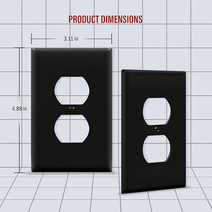 ENERLITES Mid-Size Duplex Receptacle Wall Plate, Electrical Outlet Covers, Gloss Finish, Midway Size 1-Gang 4.88" x 3.11", Polycarbonate Thermoplastic, UL Listed, 8821M-BK-10PCS, Black, 10 Pack
