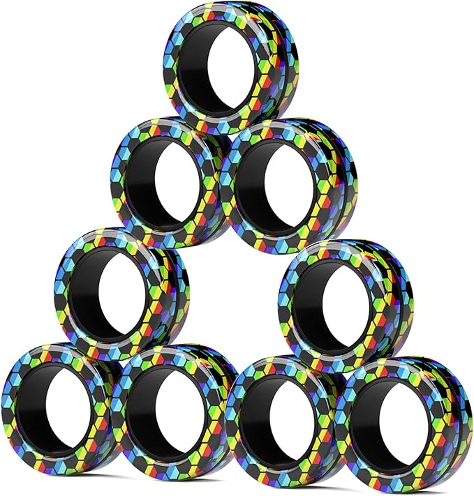 Magnetic Rings Fidget Toys Pack, Idea ADHD Fidget Toys, Adult Fidget Spinner Rings for Anxiety Relief Therapy, Great Gift for Adults Teens Kids 12 14 Years Old (9PCS)