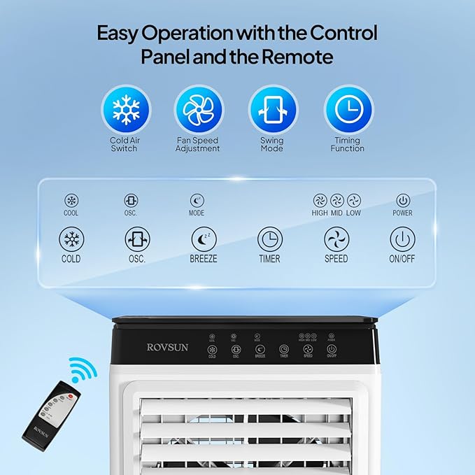 ROVSUN 2300CFM Portable Air Cooler, 7.9Gal/30L Evaporative Swamp Cooler, 3-IN-1 Cooling Fan with Remote Control, 12H Timer & 4 Ice Box, 3 Speeds, Humidifying Oscillating Fan for Indoor or Outdoor