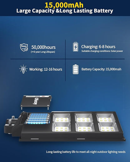 Ofuray Of-800W Solar Street Lights Outdoor, 80000LM Solar Security Flood Lights Parking Lot Lights Dusk to Dawn, 6500k Waterproof Led with Remote Control Motion for Street,Court,Barn