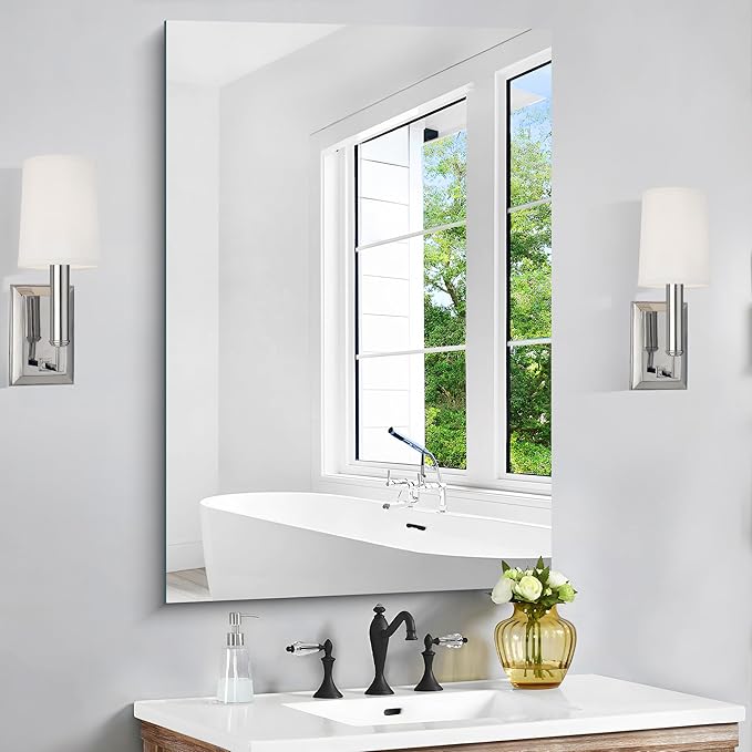 CILIBER Frameless Mirror, 24x36 Inch Bathroom Mirror for Wall, Rectangle Bathroom Vanity Mirrors with Polished Edge, Hangs Horizontally or Vertically for Bathroom, Bedroom and Living Room