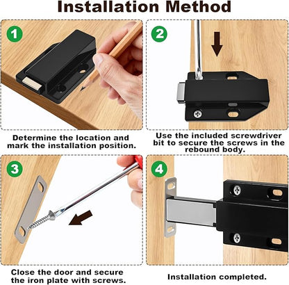 4 Pack Magnetic Push Latch,Heavy Duty Magnetic Touch Latch,for Push to Open Cabinet or Kitchen Drawer, Kitchen Door,on Strong Pop Out (White - 2.7 inch, 4 Pack)