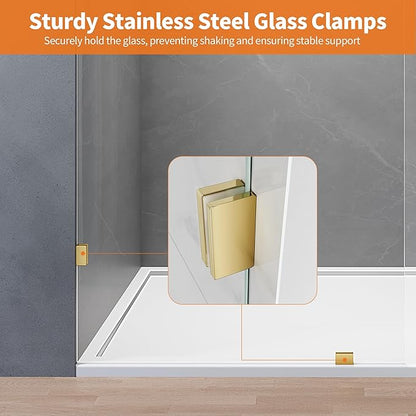 Shower Glass Panel, Fixed Shower Screen Panel with 3/8"(10mm) SGCC Ultra Clear Tempered Glass, Frameless Walk in Shower Door with Easy‑Clean Coating (Bright Gold, 30.5" W x 78.75" H)