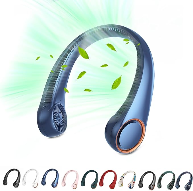 Portable Neck Fan, Hands Free Bladeless Fan, 360° Cooling Personal Fan,Wearable Quiet Fan for Outdoor Indoor, Birthday Gifts for Men Women Mom Dad, 4000mAh Battery USB Rechargeable, 3-Speeds(Blue)