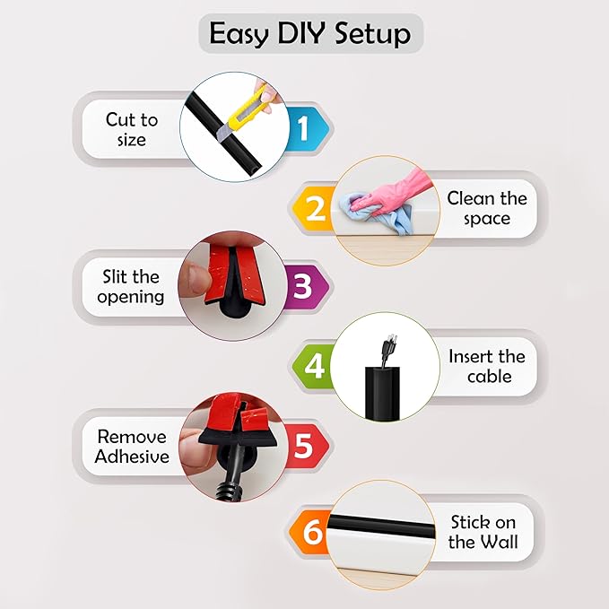 Rubber Bond TV Cord Hider Cable Protector - Strong Self Adhesive Wall Cord Cover Cable Hider - Low Profile Cable Management Wall Cord Concealer Cable Raceway