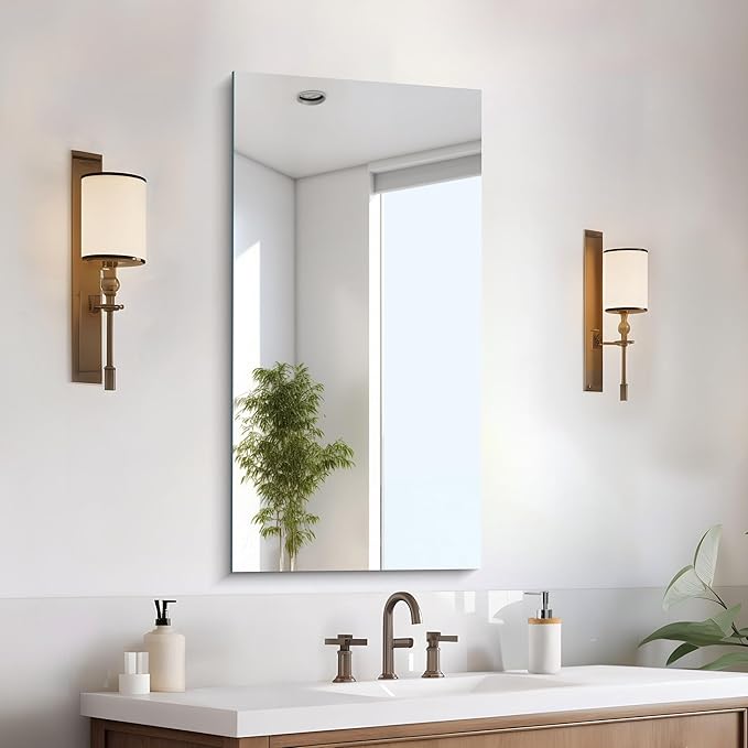 CILIBER Frameless Mirror, 20x40 Inch Bathroom Mirrors for Wall, Rectangle Bathroom Vanity Mirrors with Polished Edge, Hangs Horizontally or Vertically for Bathroom, Bedroom and Living Room