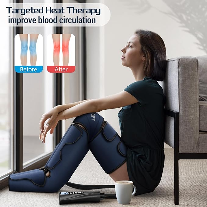 Gifts for Dad Mom Men Women Christmas Mothers Day, Fathers Day, Air Compression Massager with Heat for Foot, Leg, Calf, Thigh, Knee, Helpful for Vericose Veins, Muscle Fatigue, Cramps, Swelling, Edema