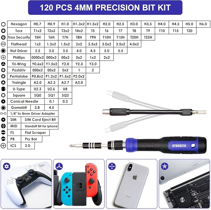 STREBITO Precision Screwdriver Set 191-Piece Multi-Bit Screwdriver 1/4 Inch Nut Driver Home Improvement Tool Electronic Repair Kit for Computer, iPhone, Laptop, PC, Cell Phone, PS4, Xbox, Nintendo