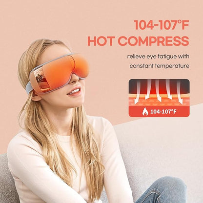 HubiCare Eye Massager with Heat, Vibration, and Music Helps Relieve Strain, Dark Circles, Dryness, and for Migraine Relief Relaxation and Better Sleep Valentines Day Gifts for Women/Men (Rose Gold)