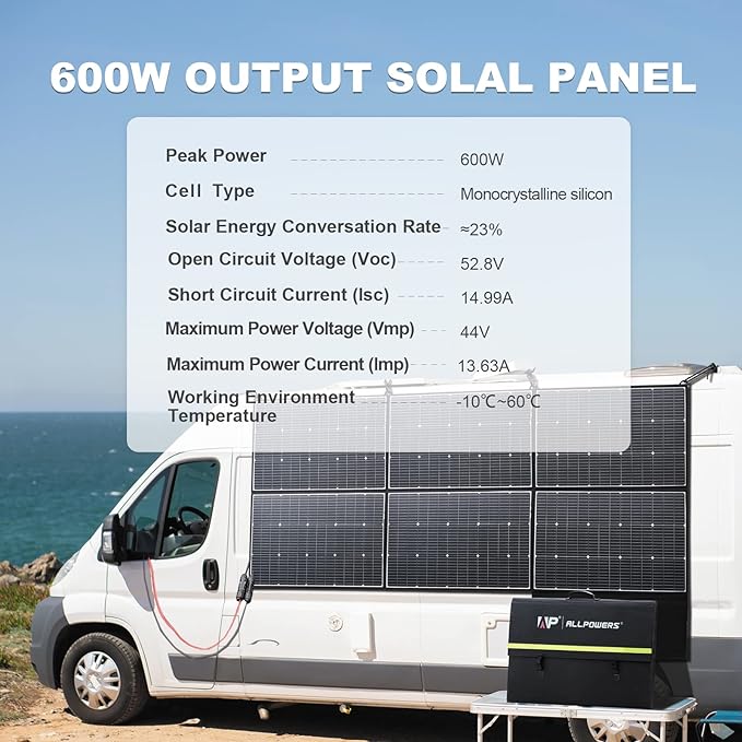 ALLPOWERS SP039 600W Foldable Solar Panel, 24% Efficient IP66 Waterproof for RV Camping Home & 12V Systems, Compact Portable Design（SP039-600W