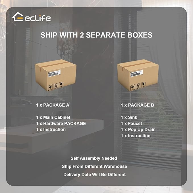 eclife 48" Bathroom Vanities Cabinet with Sink Combo, Wall Mounted Floating Cabinet W/Decor Line, Soft-Close System, 4 Extra Big Drawers, Matte Black Faucet, White