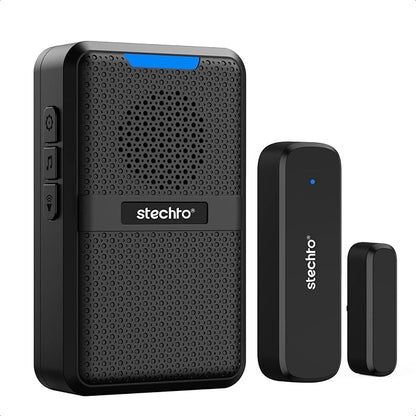 STECHRO Wireless Door Chime, 600Ft Range 5 Adjustable Volume 1 Magnetic Door open Contact Alarm with 62 Chimes Mute Mode Door Bell Plugin Receiver for Home/Office/Store (Black)