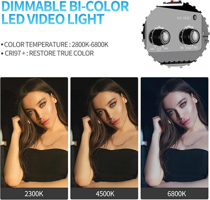 GVM 2 Pack LED Video Lighting Kits with APP Control, Bi-Color Variable 2300K~6800K with Digital Display Brightness of 10~100% for Video Photography, CRI97+ TLCI97 Led Video Light Panel +Barndoor