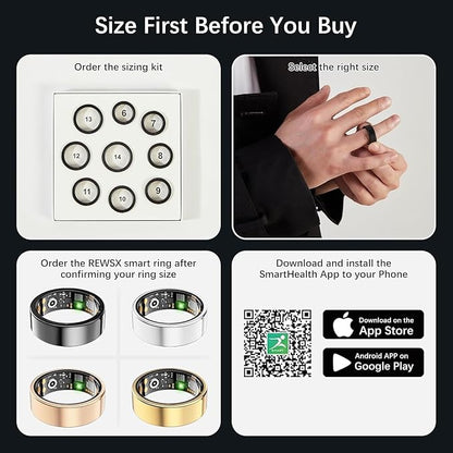Smart Health Ring for Women Men, Fitness Tracker Ring with Heart Rate, Blood Oxygen, Sleep Tracker, Step Tracker, No Subscription Fee, IP68 Waterproof Smart Ring for iPhone & Android (Rose Gold, 7#)