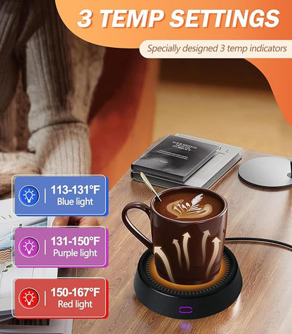 Kepwam Mug Warmer - 25W Coffee Warmer for Desk Auto Shut Off, 3-Level Temp with Indicator Lights, Smart Candle Warmer Plate, Cup Warmer Heated Coaster for Coffee, Milk, Tea, Safely Use for Office/Home