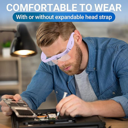 YOCTOSUN Magnifying Glass with Light, 0.75X-4.0X Magnifying Glasses, Rechargeable Head Magnifier with 5 Detachable Lenses, Magnifier Headset for Close Work Jewelry Crafts Hobby