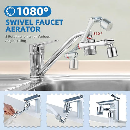 CECEFIN Water-Filter for Sink-Faucet Extender-Aerator - 9pcs Cartridges Reduce Chlorine for Bathroom/Kitchen Skin Face Eye Wash,Brass Faucet Mount Purifier System,1080°Rotating 2-Mode Swivel Aerator