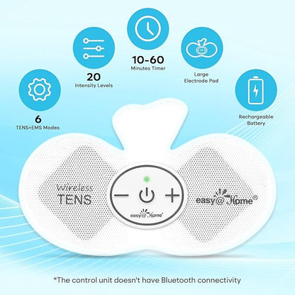 Easy@Home Rechargeable Compact Wireless TENS Unit - 510K Cleared, FSA Eligible Electric EMS Muscle Stimulator Pain Relief Therapy, Portable Pain Management Device EHE015