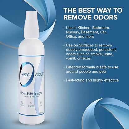 Zero Odor Multi-Purpose Odor Eliminator - Eliminate Air & Surface Odor – Patented Technology Best for Bathroom, Kitchen, Fabric, Closet- Smell Great Again, 8oz (Over 1000 Sprays)